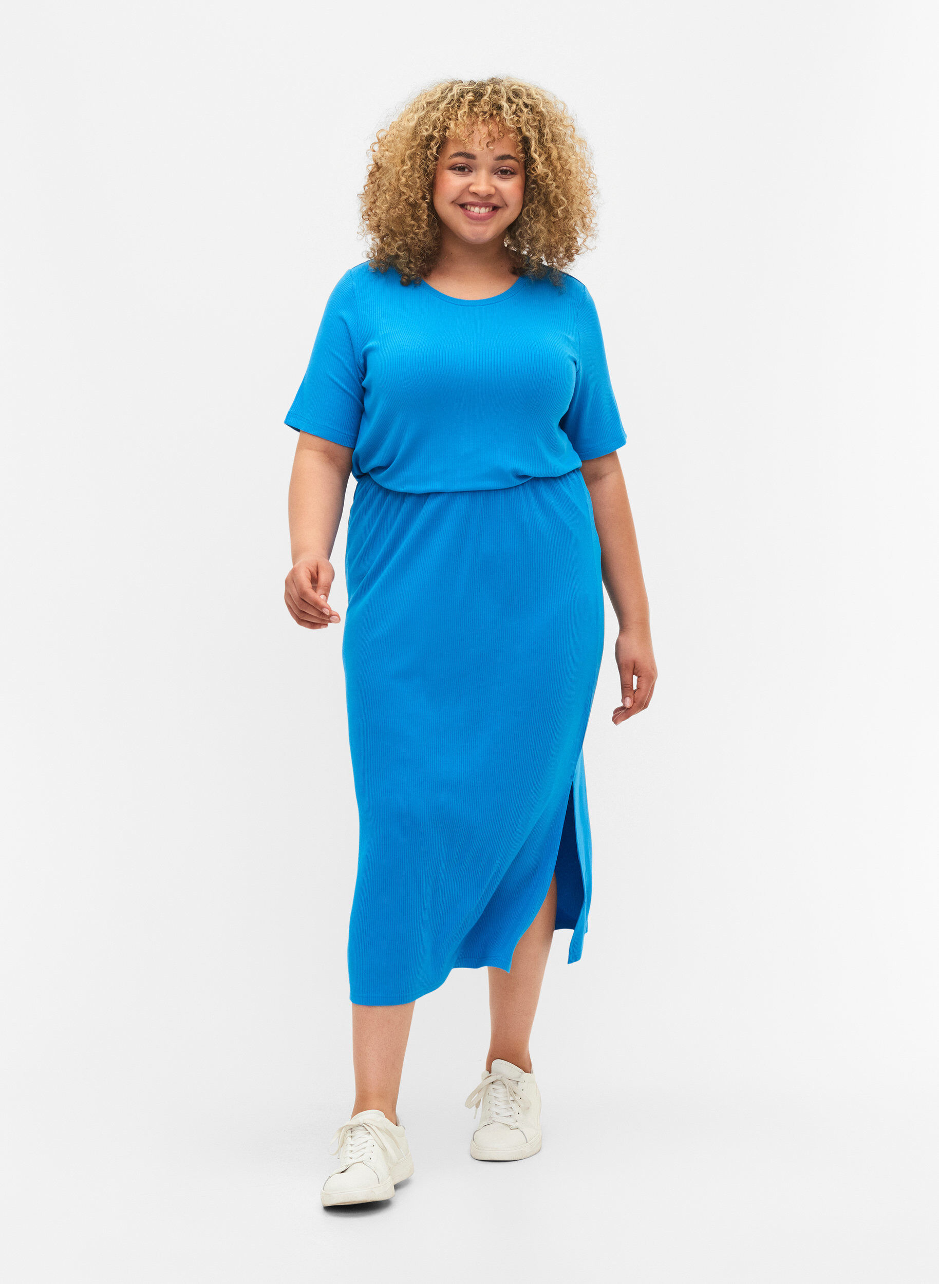Zizzi Strakke viscose midi-rok, Ibiza Blue, Model image number 0