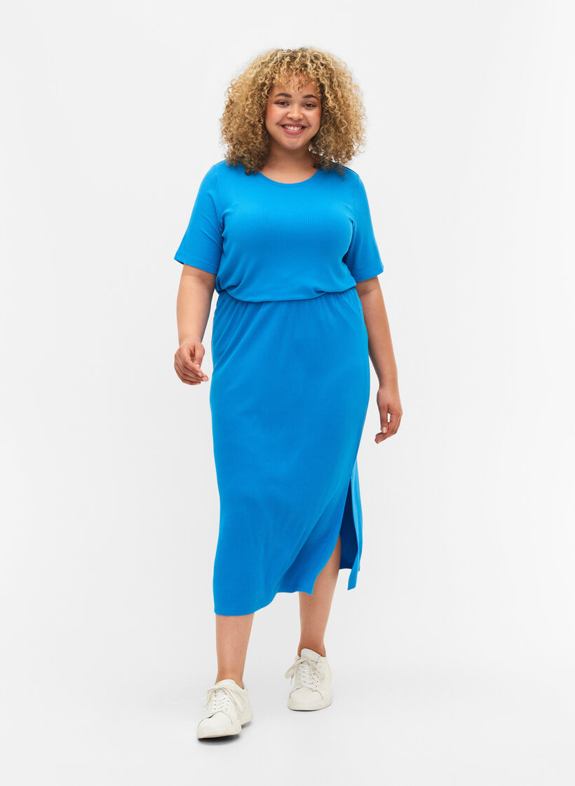 Strakke viscose midi-rok, Ibiza Blue, Model image number 0
