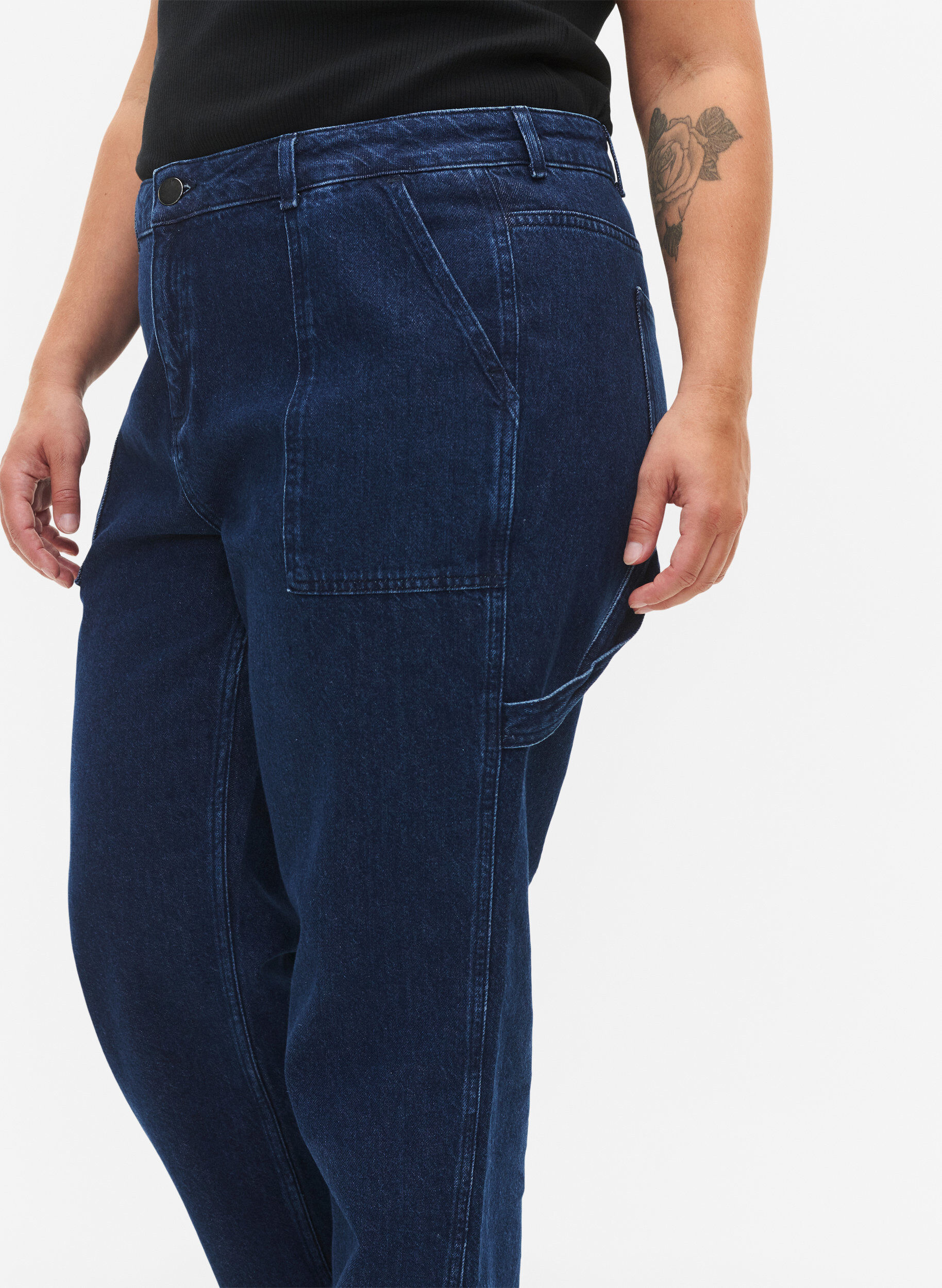 Zizzi Cargo jeans met rechte pijp, Dark blue, Model image number 3