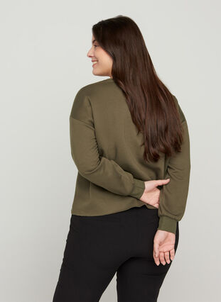 Cropped sweatshirt met ronde hals, Ivy Green, Model image number 1