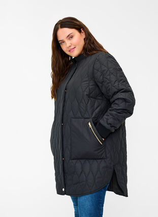 Gewatteerde jas met zakken, Black, Model image number 0