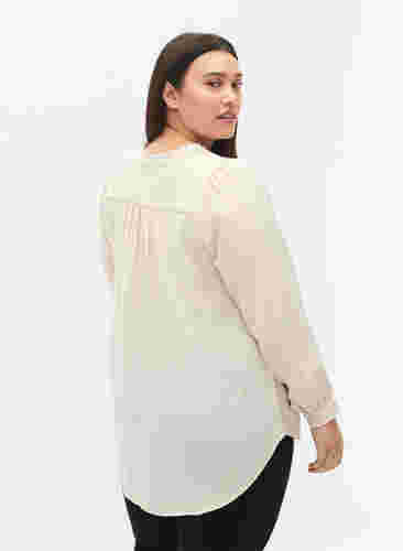 Top met lange mouwen en v-halslijn, Warm Off-white, Model image number 1