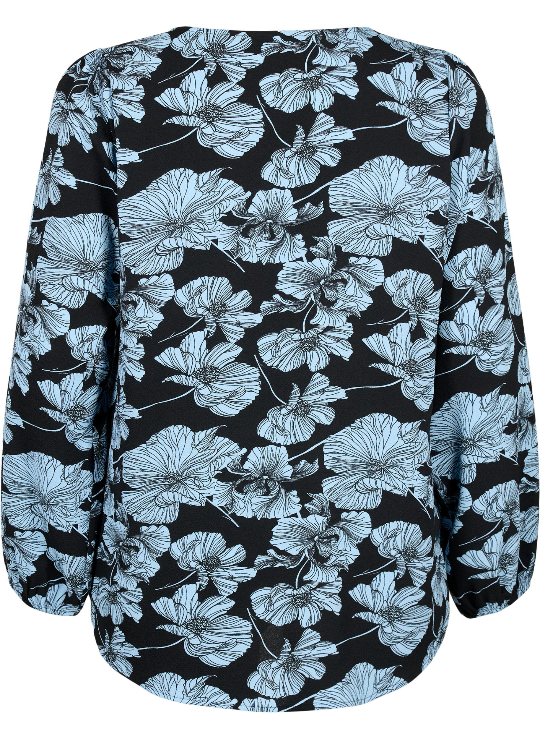 Zizzi Shirtblouse met V-hals en print, Black B. Flower AOP, Packshot image number 1