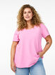 Basic effen katoenen t-shirt, Roze, Model image number 0