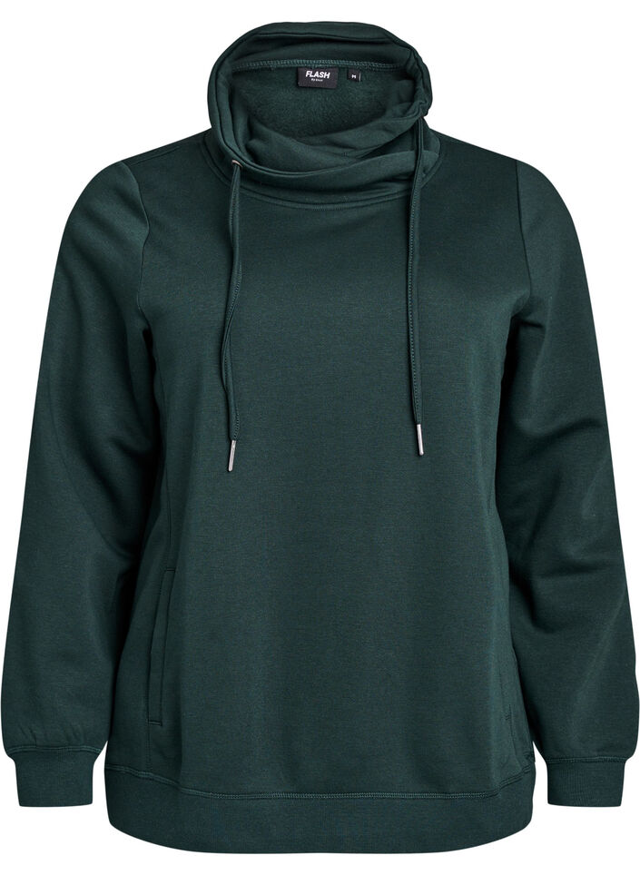 Sweatshirt met hoge kraag en zakken, Groen, Packshot image number 0