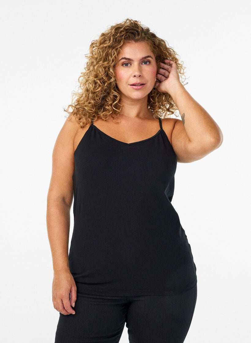 Basic strop top in katoen, Zwart, Model image number 0