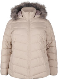 Kort pufferjack met capuchon, Beige