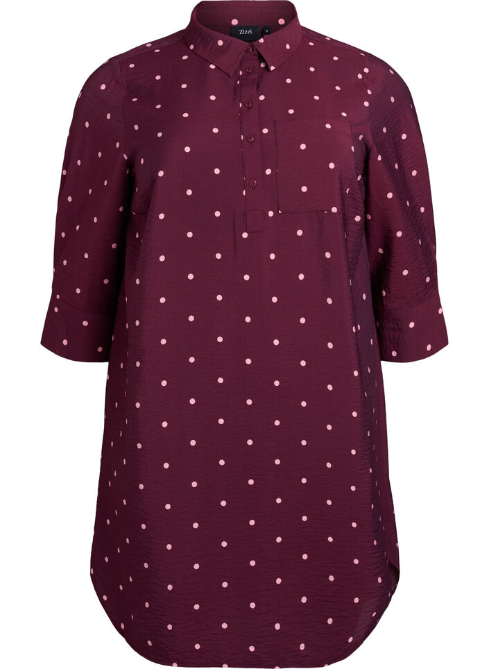 Korte jurk met kraag en borstzak, Rood, Packshot image number 0