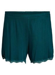 Lichte nachtshorts met ribde structuur en kanten afwerking, Groen