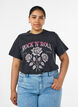 T-shirt van biologisch katoen met rockprint, Zwart, Model image number 0