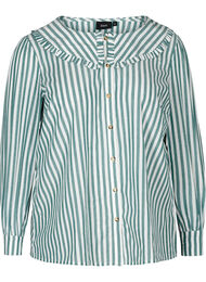 Gestreepte blouse in katoen, Green Stripe 