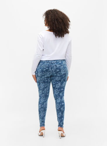 Super slim Amy jeans met patroon, Blue denim, Model image number 0