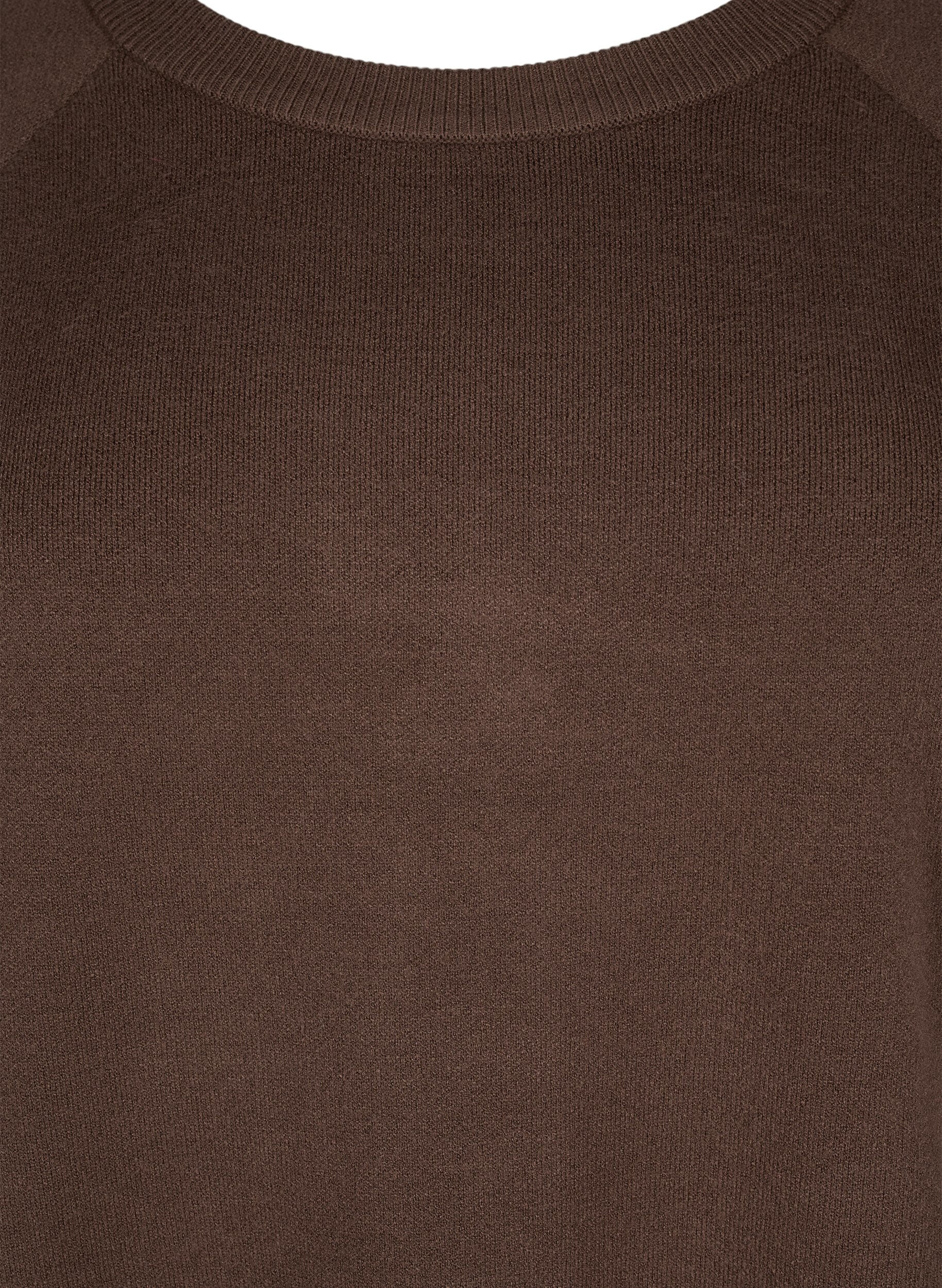 Zizzi Gebreide jurk met ronde hals en split, Bruin, Packshot image number 2