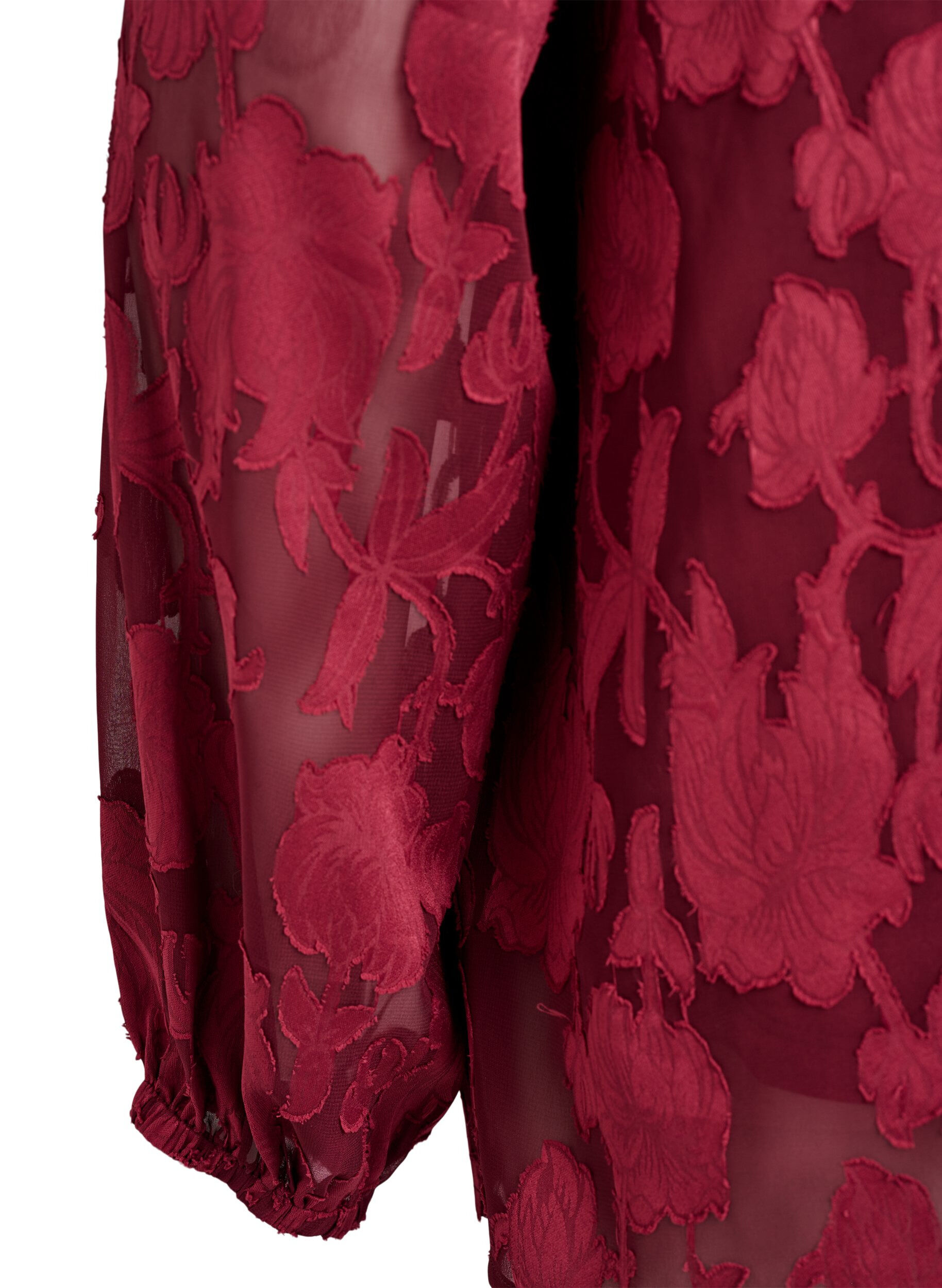Zizzi Blouse met knoopjes en bloemenpatroon, Donker Bordeaux, Packshot image number 3