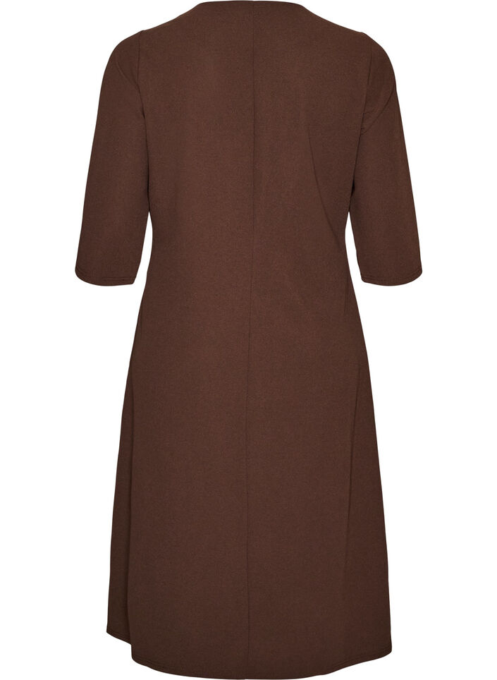 Jersey jurk met drapering en decoratieve gesp, Bruin, Packshot image number 1