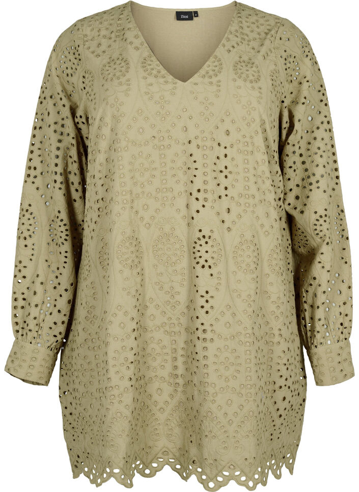 Katoenen tuniek met broderie anglaise, Coriander, Packshot image number 0