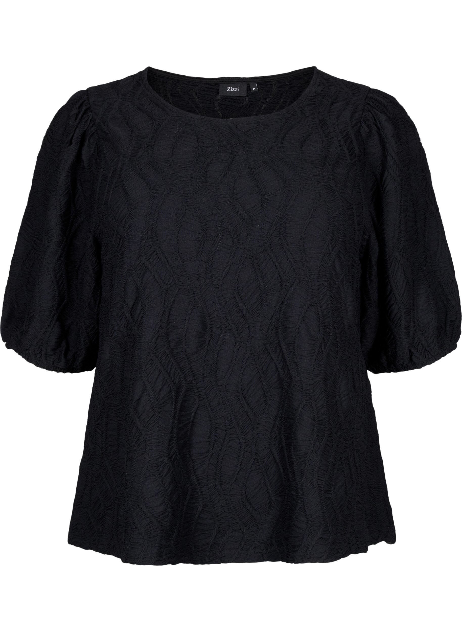 Zizzi Blouse met structuur en korte mouwen, Black, Packshot image number 0