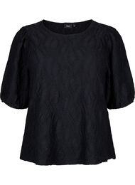 Blouse met structuur en korte mouwen, Black