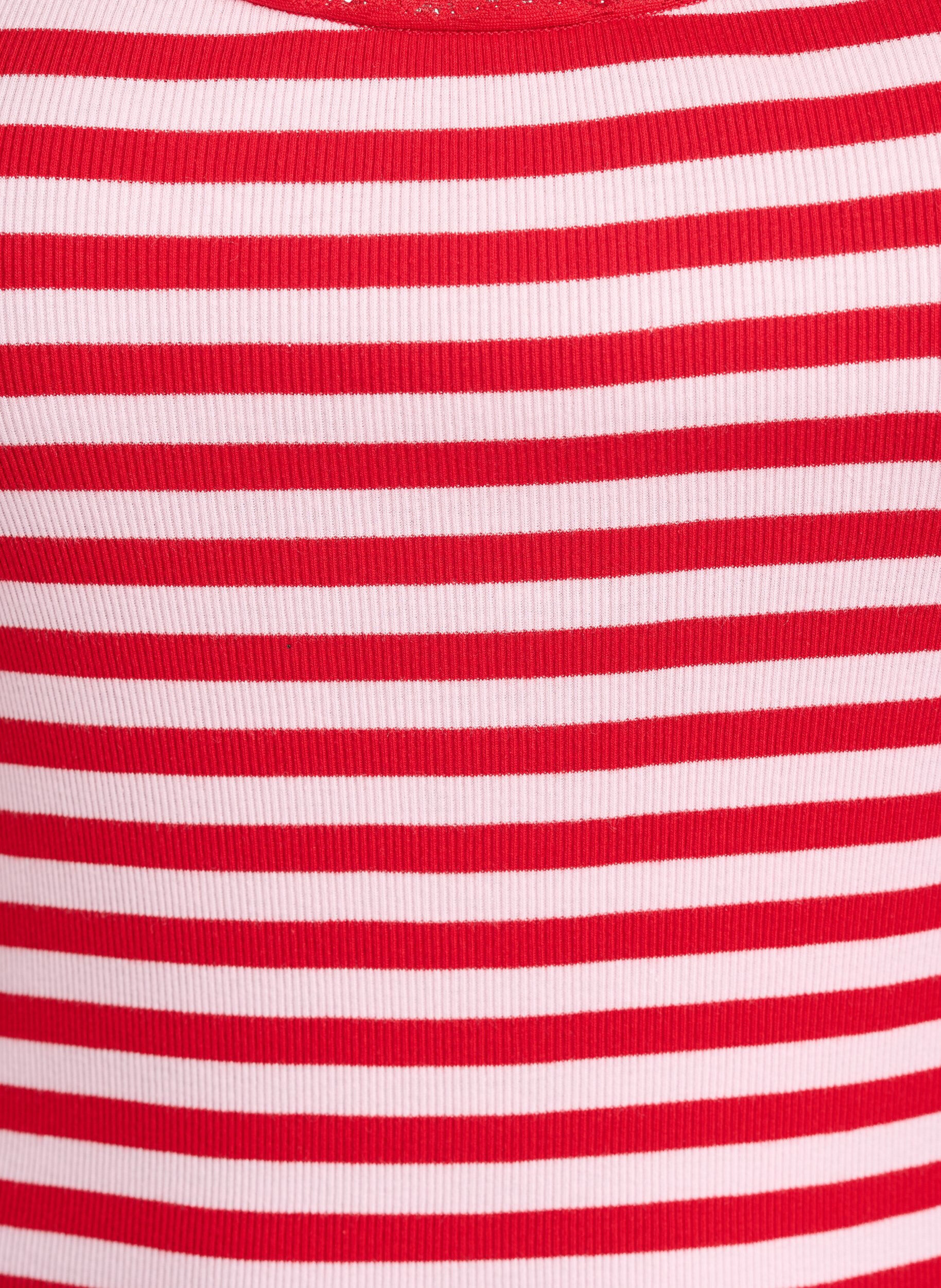 Zizzi Gestreept top met een geribde textuur en een kanten randje, Roze, Packshot image number 2