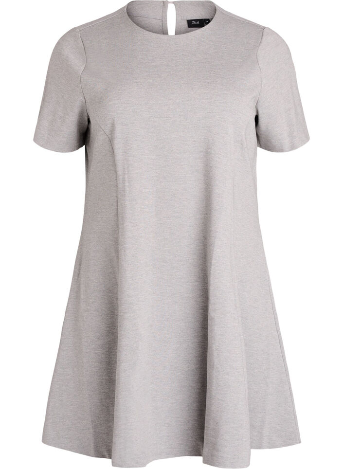 Jersey jurk met korte mouwen en A-lijn., Grijs, Packshot image number 0