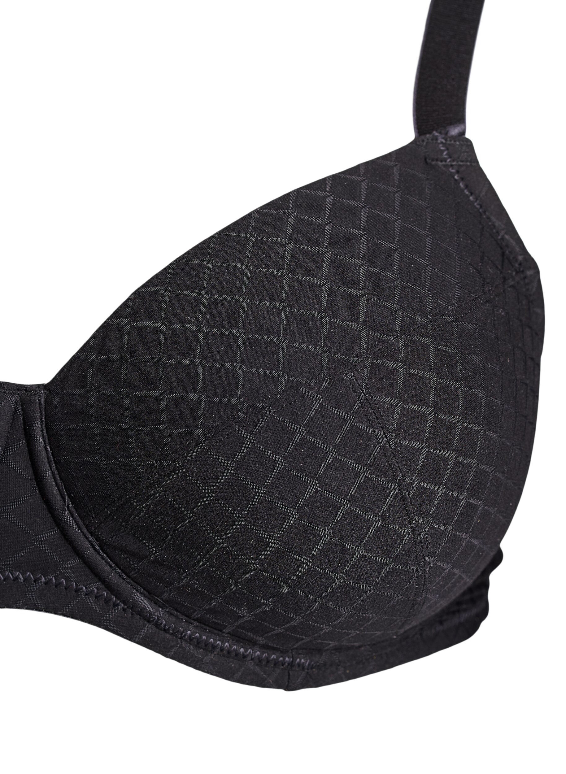 ZizziGewatteerde microvezel beha met geruit patroon, Zwart, Packshot image number 2