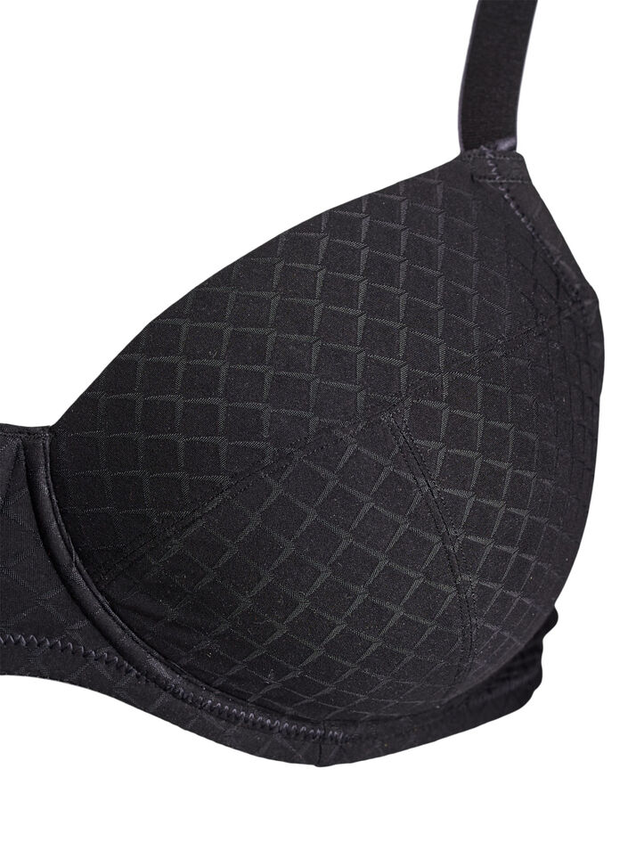 Gewatteerde microvezel beha met geruit patroon, Zwart, Packshot image number 2