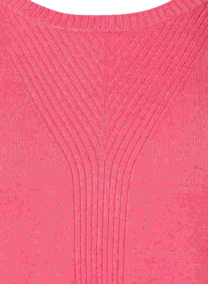 Effen gekleurde gebreide trui met ribdetails, Hot Pink Mel., Packshot image number 2