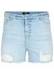 Korte spijkerbroek met versleten details, Light Blue Denim, Packshot image number 0