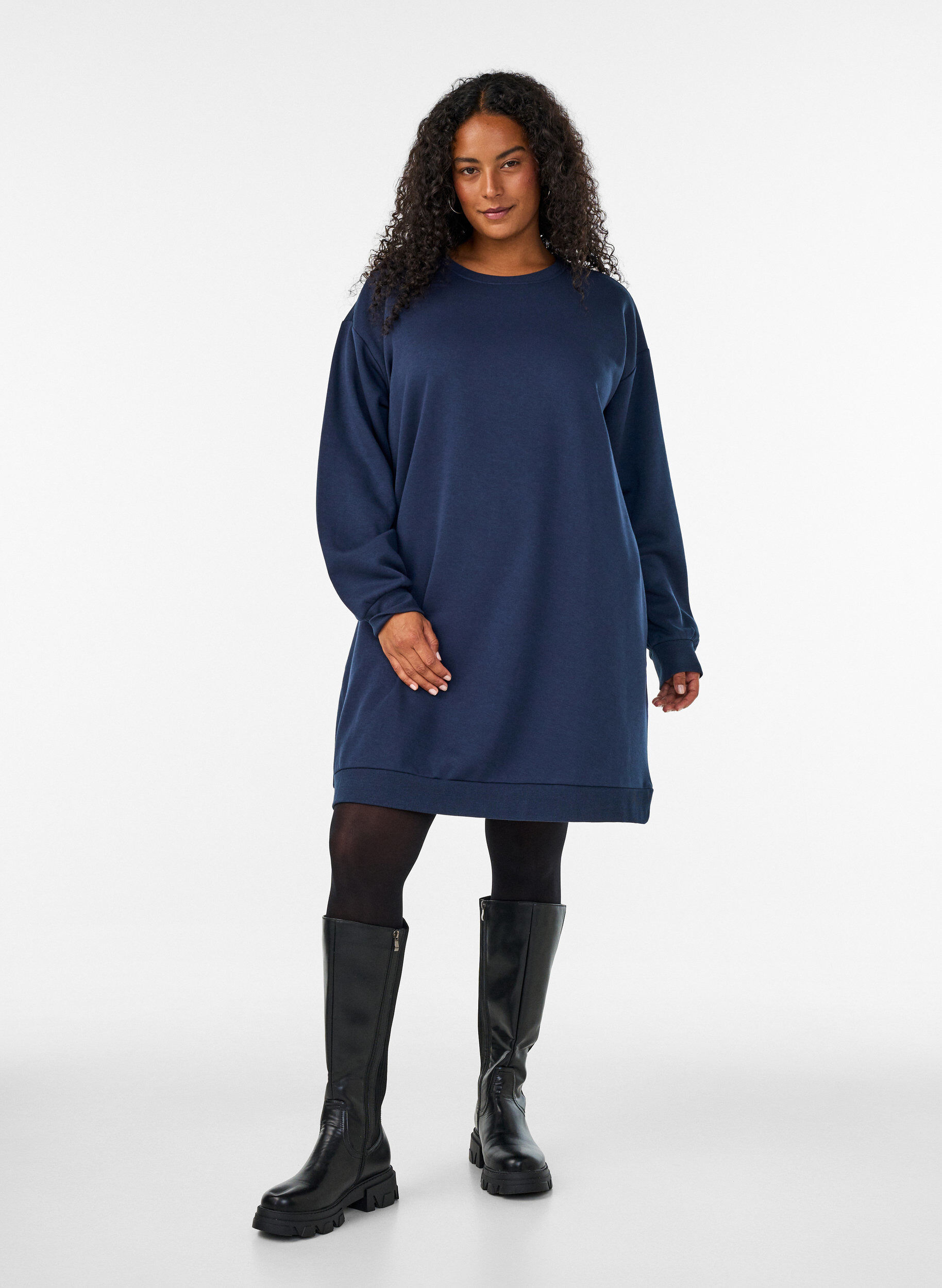 ZizziLosse sweatshirtjurk met zakken, Blauw, Model image number 1
