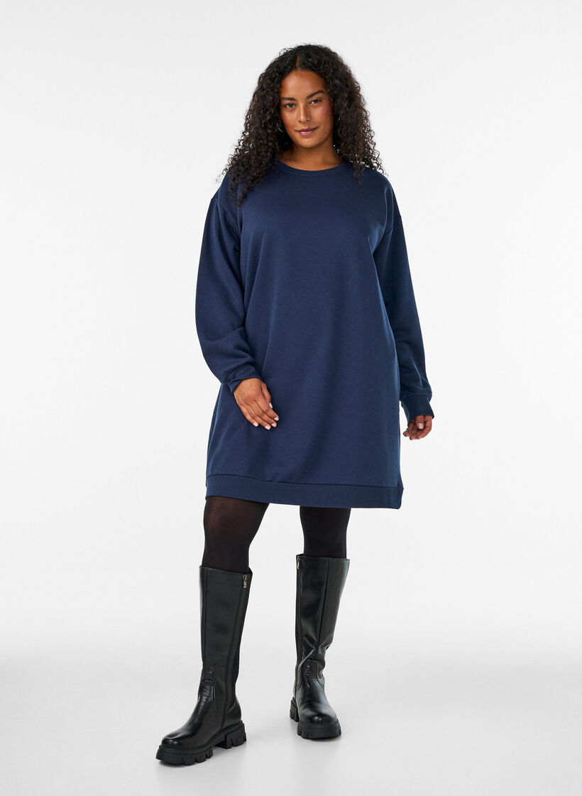 Losse sweatshirtjurk met zakken, Blauw, Model image number 1