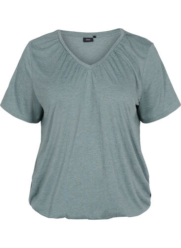 	 Gemêleerd t-shirt met elastische rand, Balsam Green Mél, Packshot image number 0
