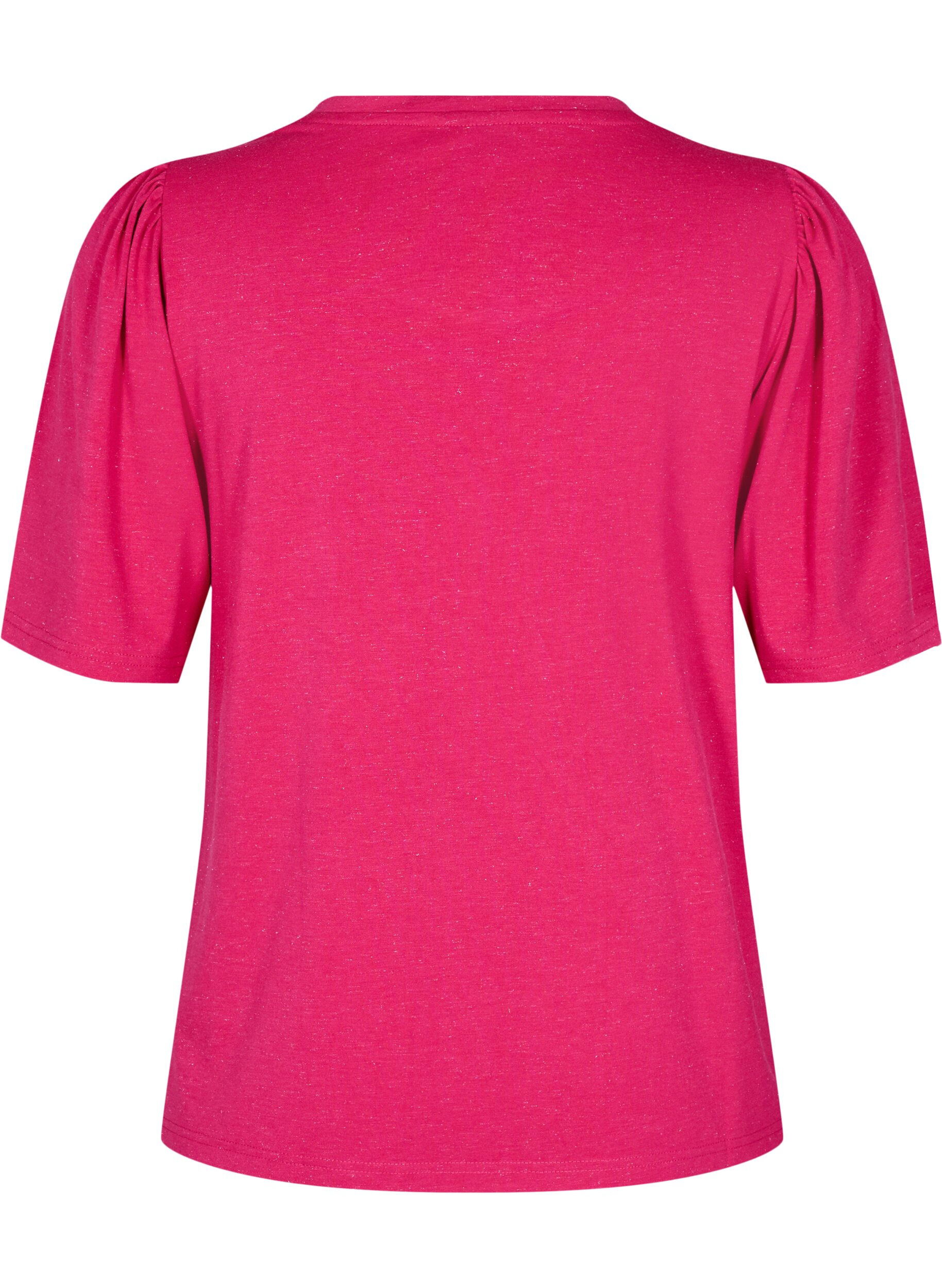 Zizzi T-shirt met glitter en korte puffmouwen, Roze, Packshot image number 1