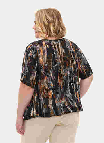 Viscose blouse met korte mouwen en smock, Navy Blazer AOP, Model image number 1