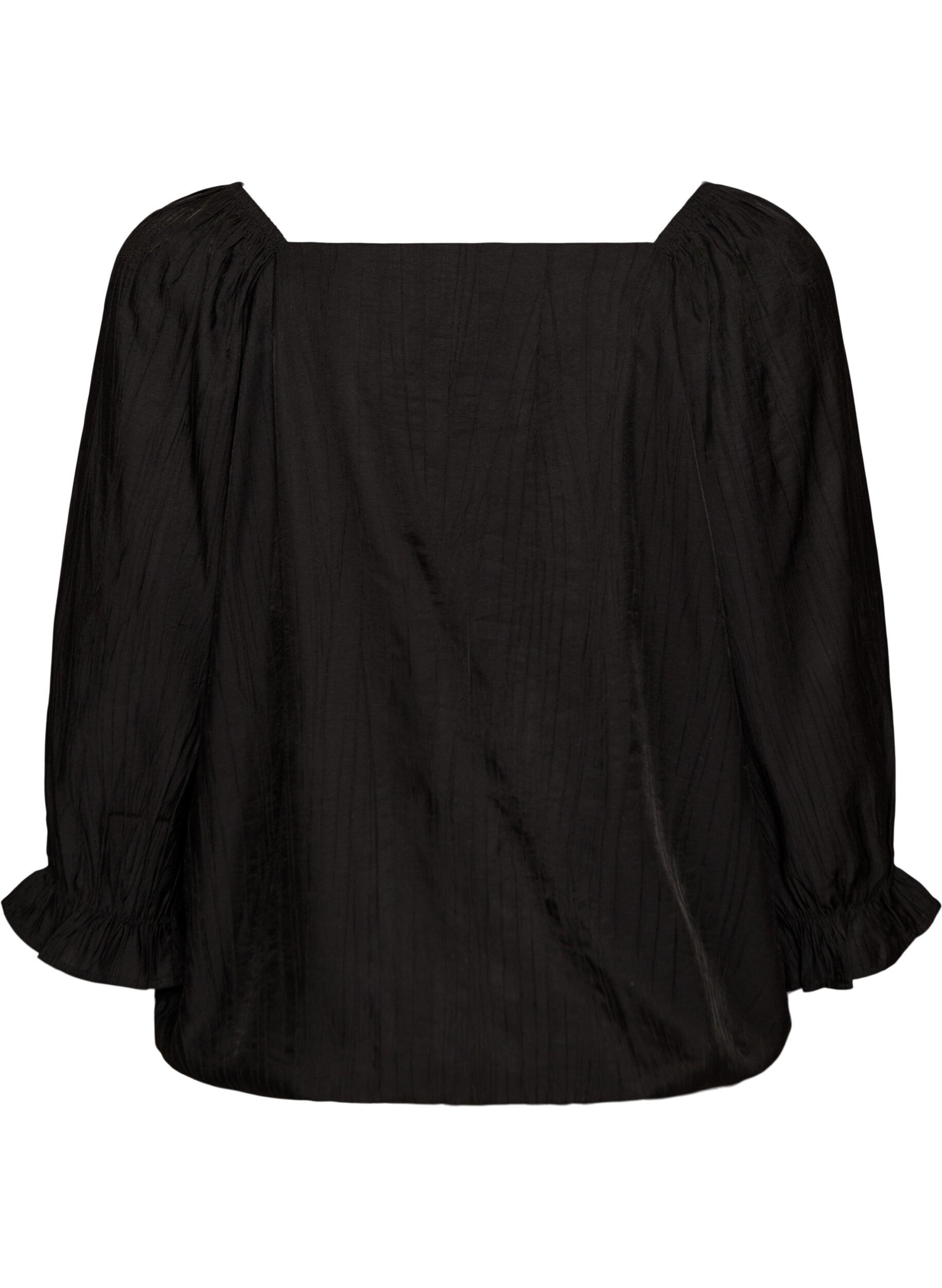 Zizzi Viscose blouse met een vierkante hals en 3/4-mouwen, Zwart, Packshot image number 1