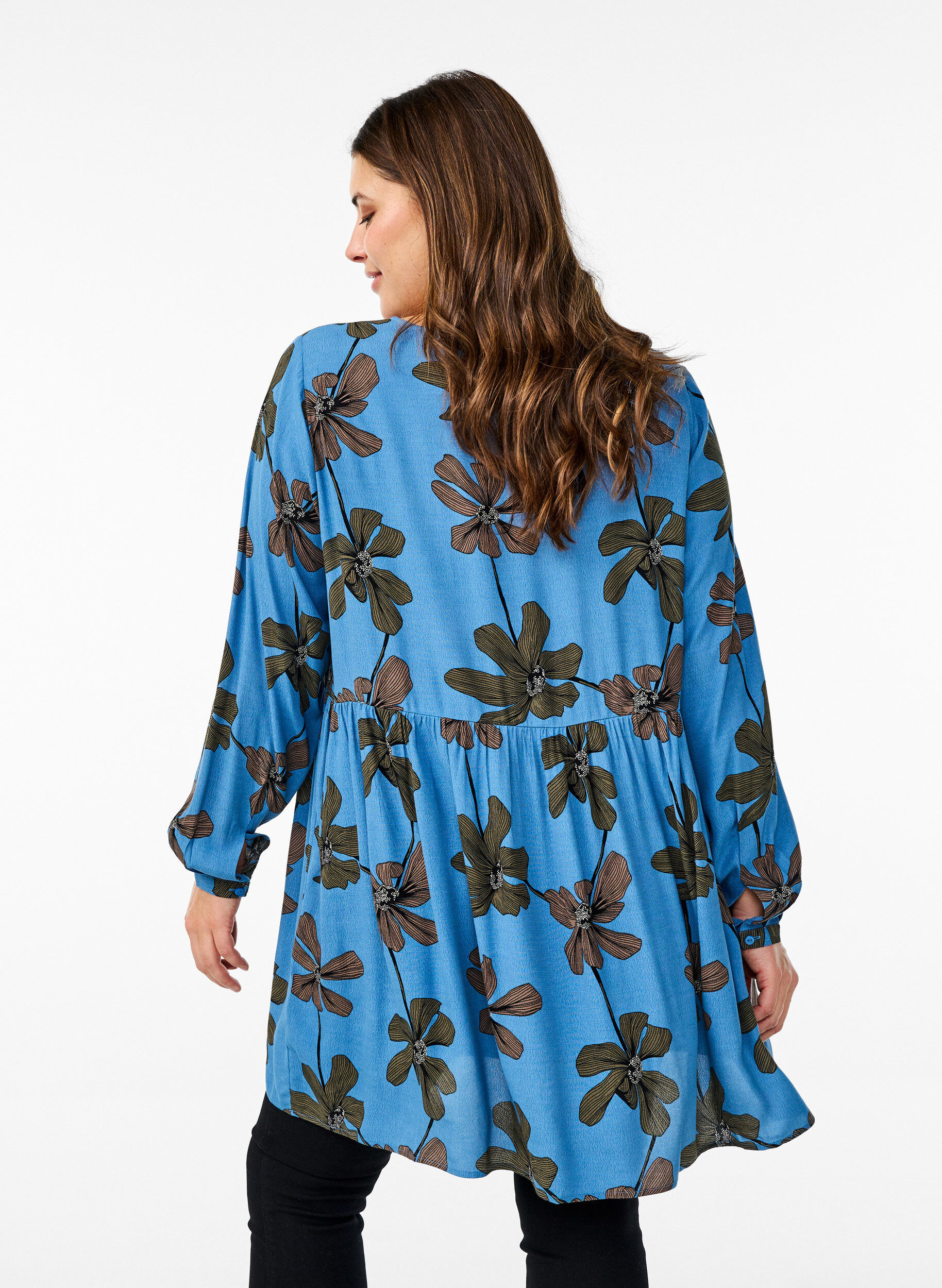 Zizzi Lange mouwen tuniek met een naad, Blauw, Model image number 2