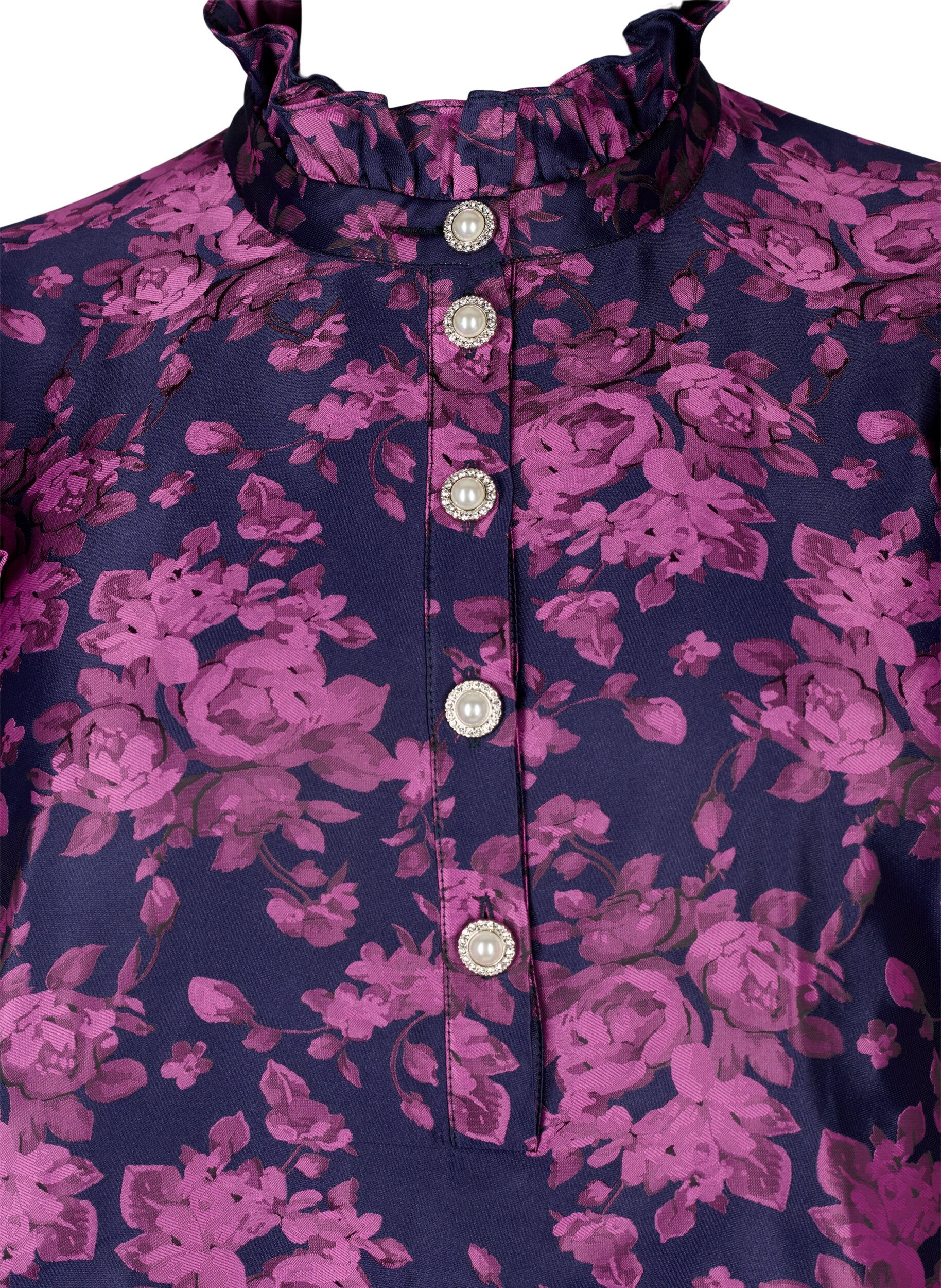 Zizzi Jurk met ruchedetail en parelknopen, Dark Blue Pink, Packshot image number 2