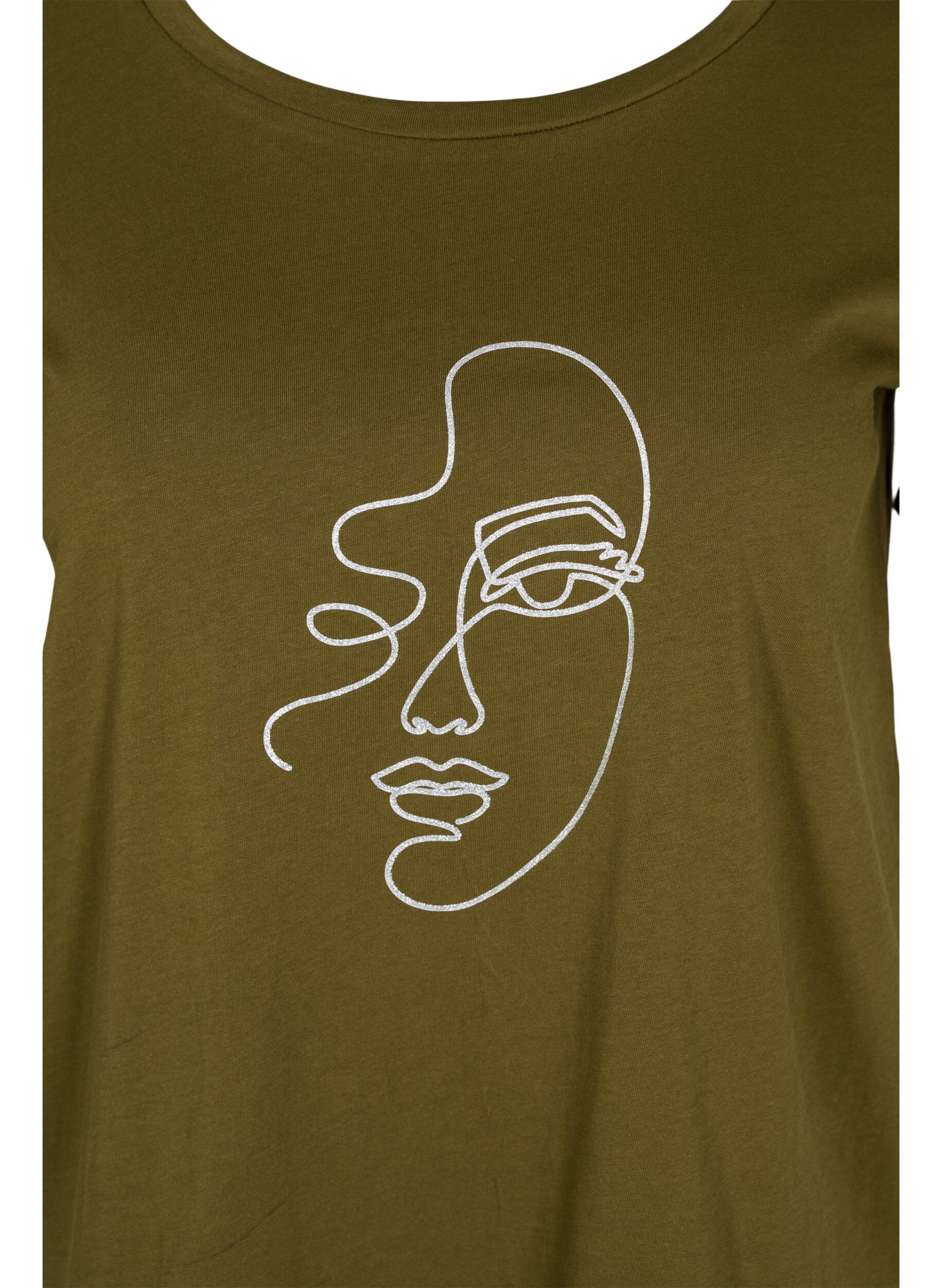Zizzi T-shirt met mica opdruk in katoen, Ivy G. Shimmer Face, Packshot image number 2