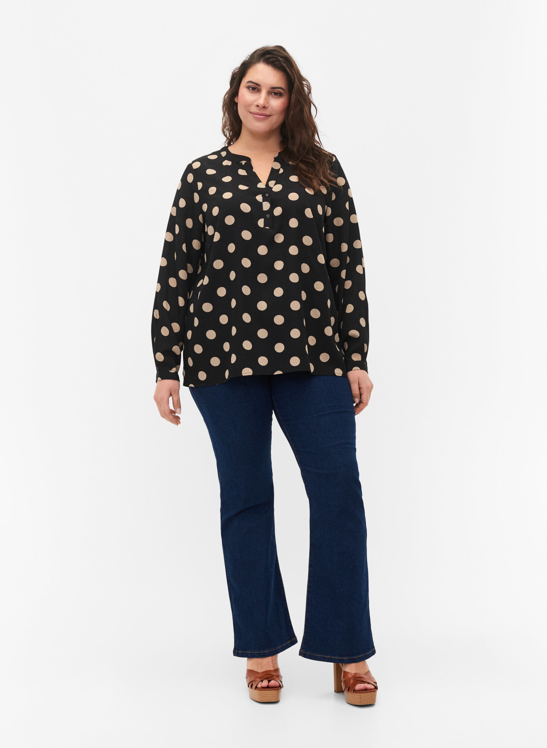 Zizzi FLASH - Blouse met lange mouwen en print, Black Brown Dot, Model image number 2