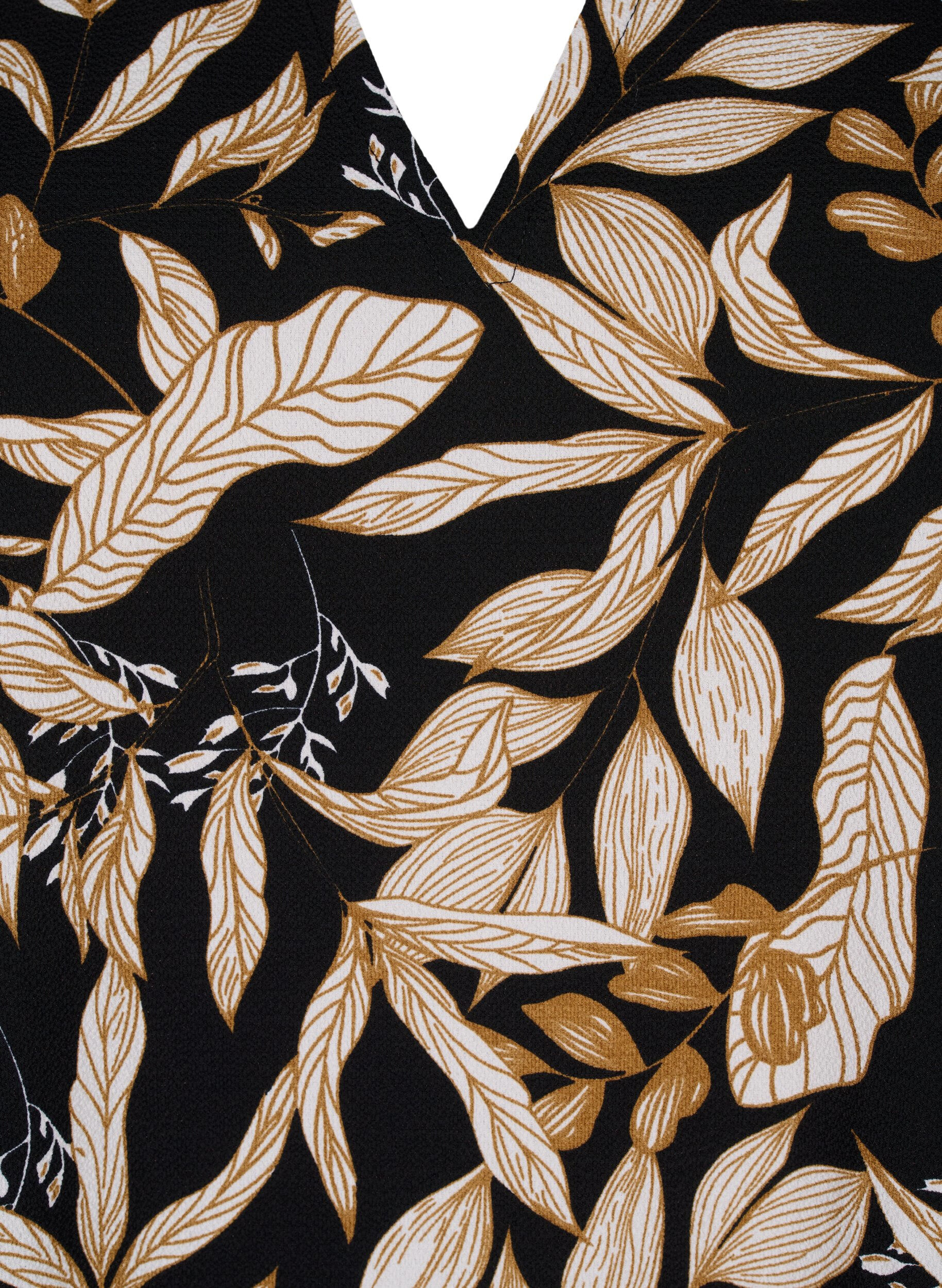 Zizzi Blouse met V-hals en strikprint, Black Leaf AOP, Packshot image number 2