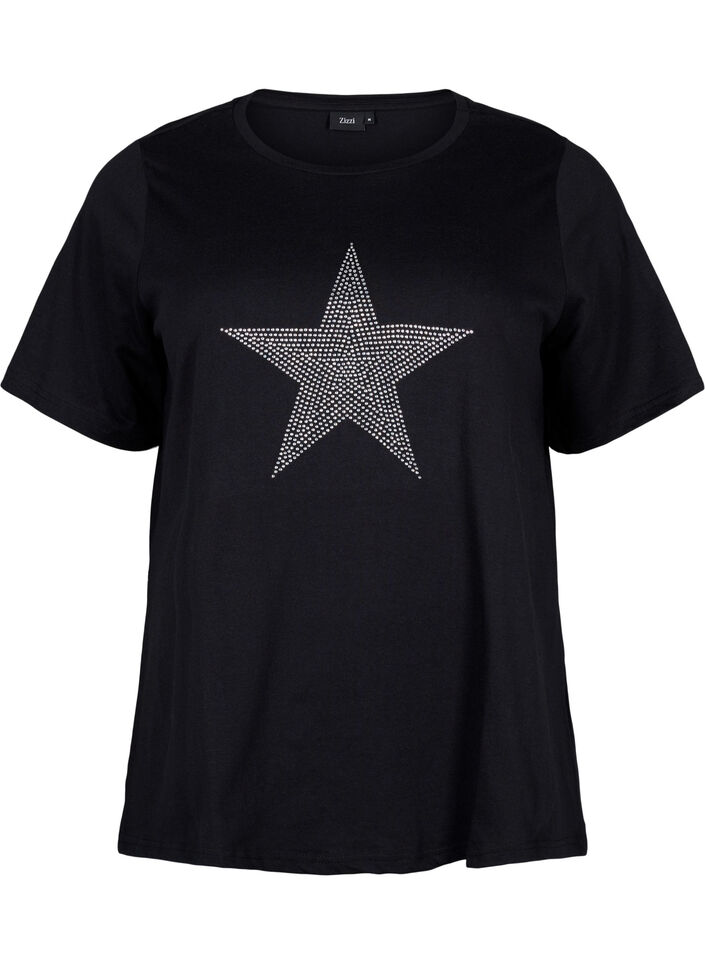 T-shirt van biologisch katoen met studs, Black Star , Packshot image number 0