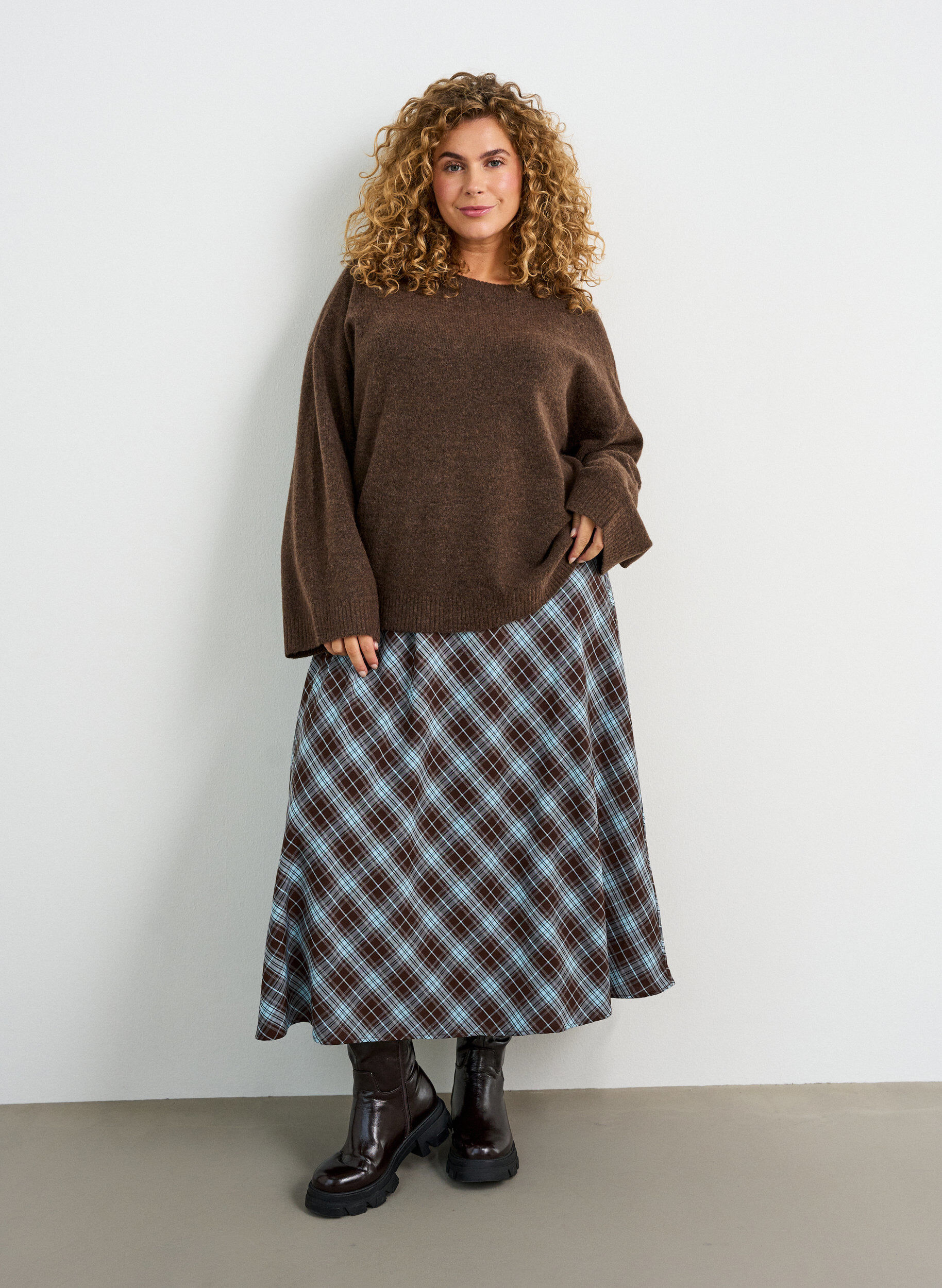 ZizziLosgebreide blouse met alpaca en wol, Bruin, Model image number 1