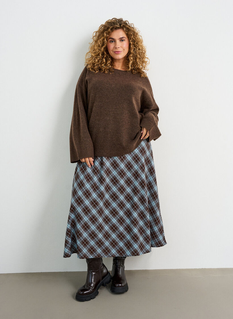 Losgebreide blouse met alpaca en wol, Bruin, Model image number 1