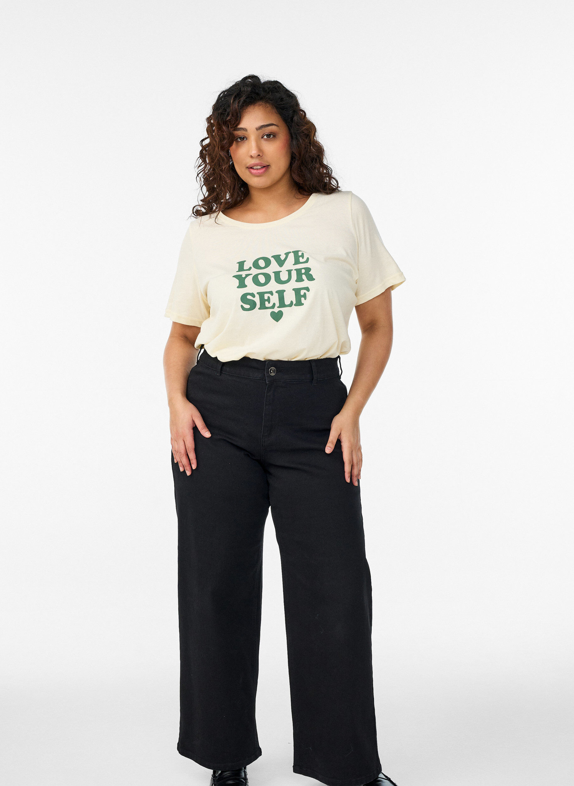 Zizzi T-shirt met print, Geel, Model image number 1