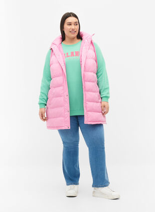 Lang vest met capuchon en knoopsluiting, Begonia Pink, Model image number 2