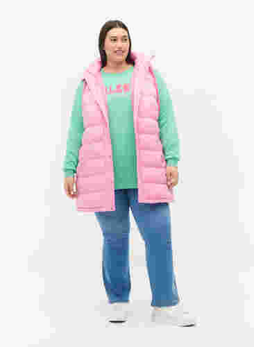 Lang vest met capuchon en knoopsluiting, Begonia Pink, Model image number 2