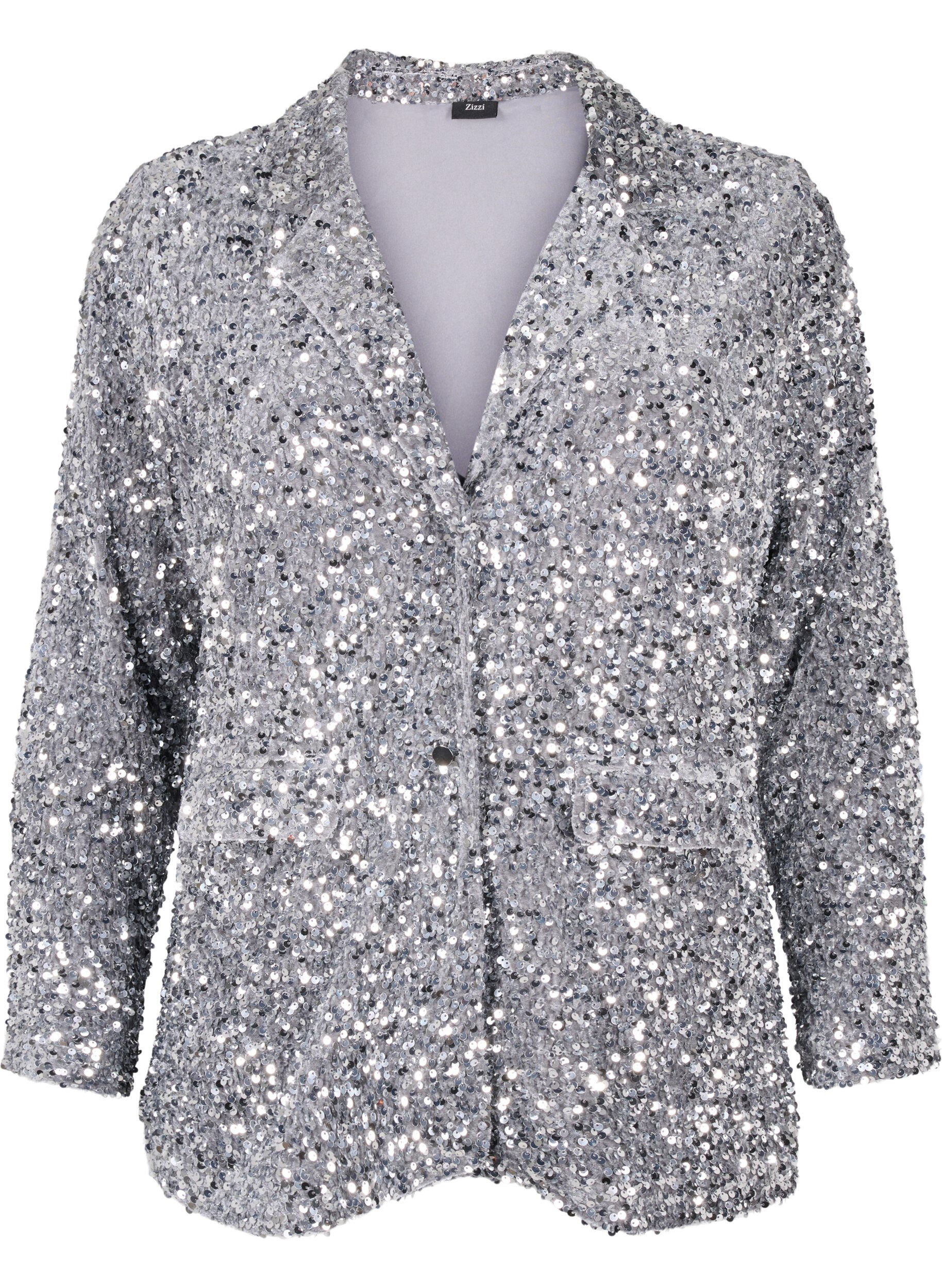 Zizzi Pailletten blazer met zakken, Silver, Packshot image number 0