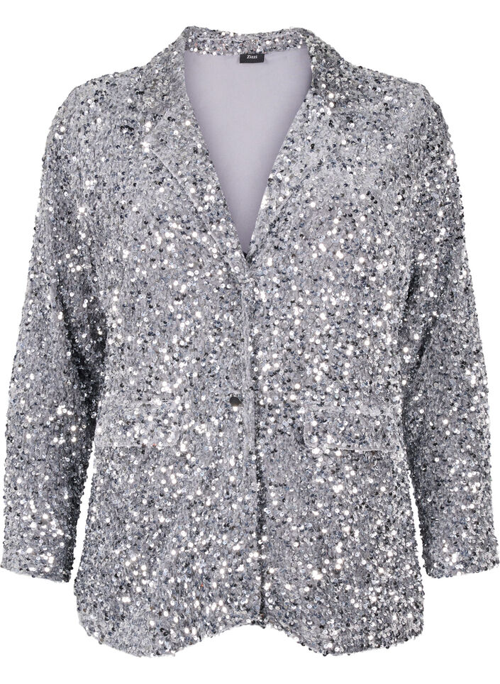 Pailletten blazer met zakken, Silver, Packshot image number 0