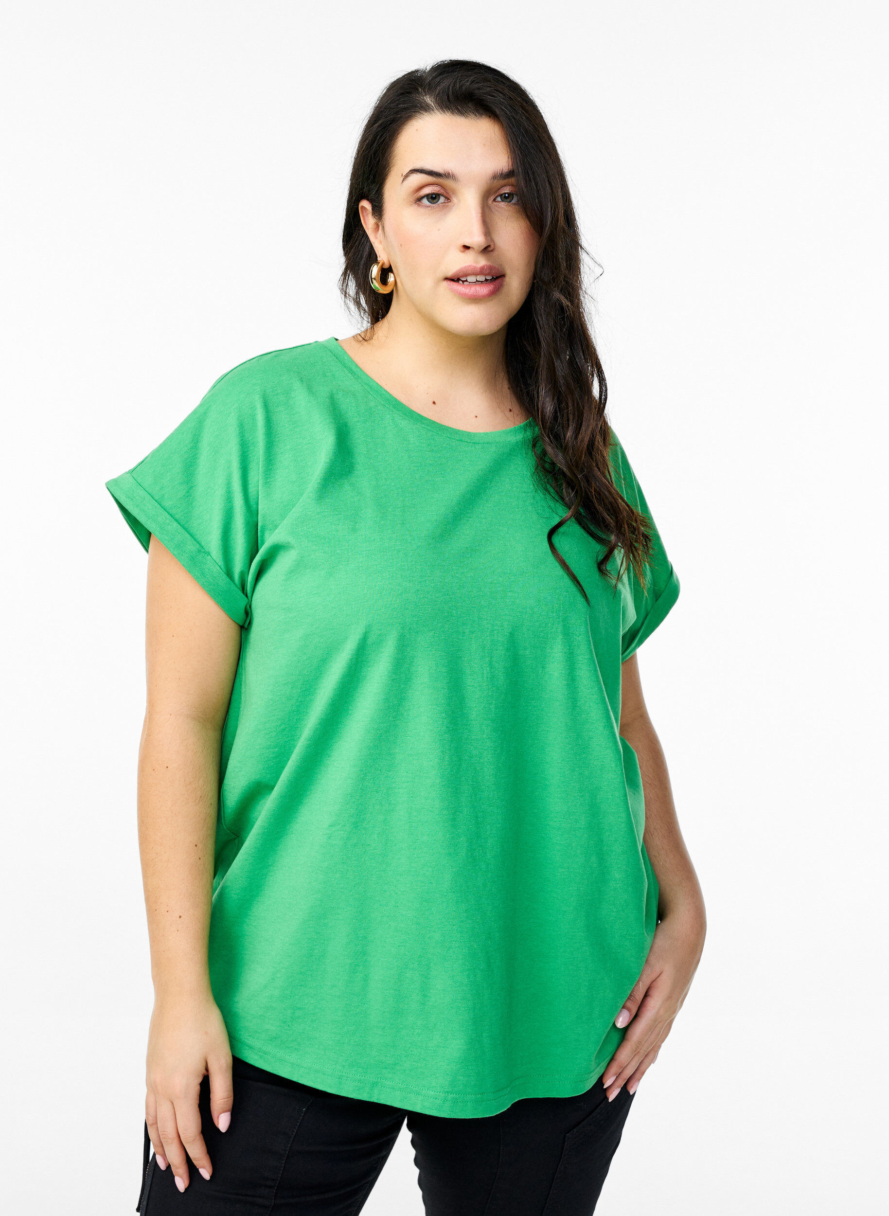 ZizziT-shirt met korte mouwen van katoenmix, Groen, Model image number 0