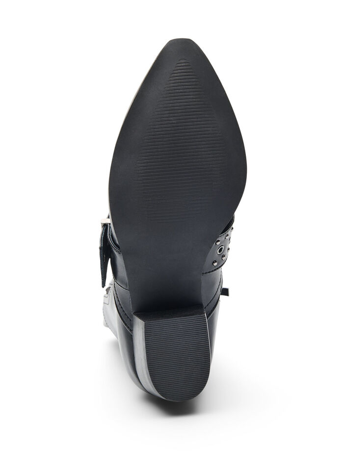 Enkellaars van leer met gesp en studs, Zwart, Packshot image number 5