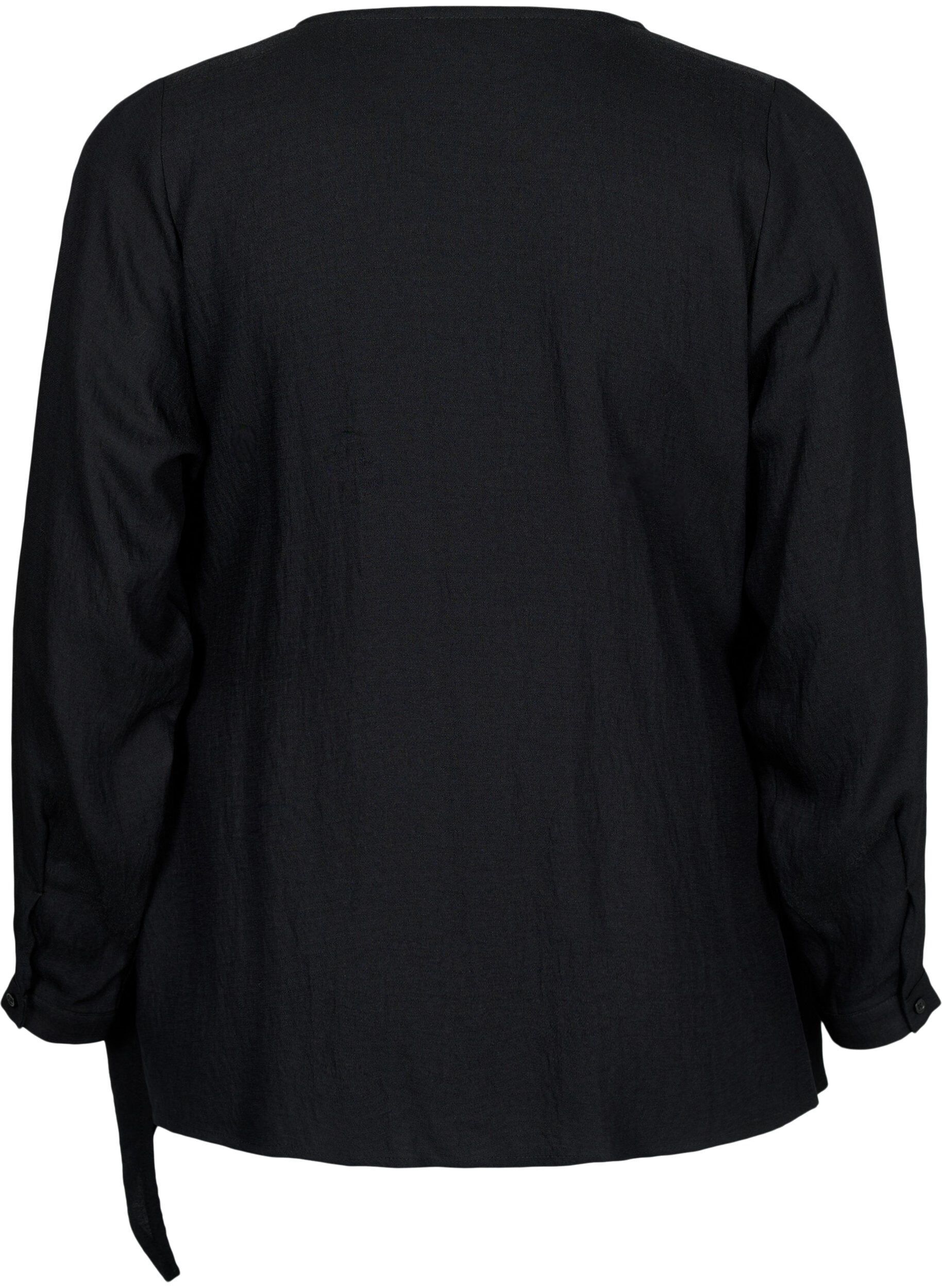 Zizzi Blouse met lange mouwen in viscose met een wikkel-look, Black, Packshot image number 1